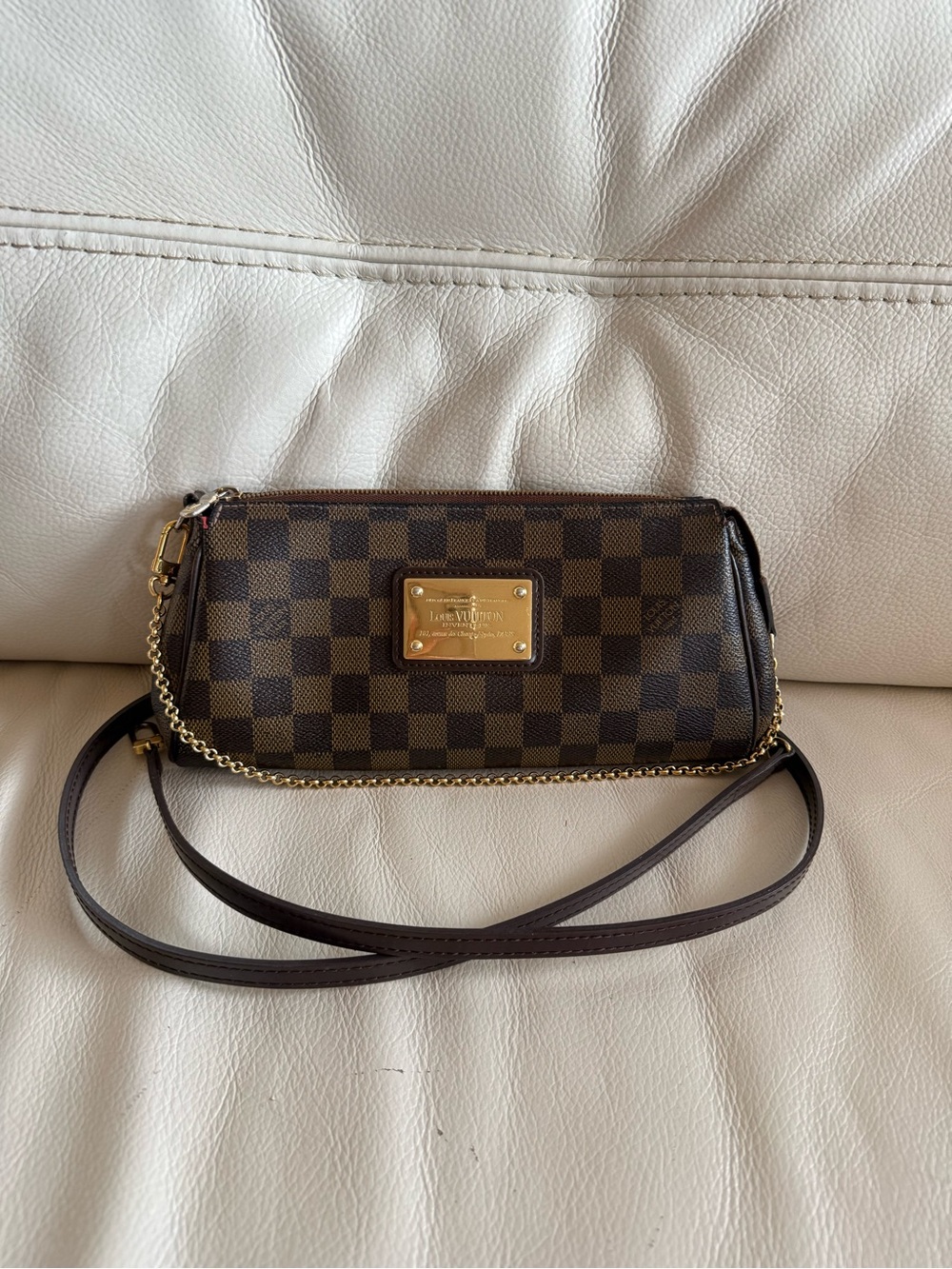 Louis Vuitton Eva Mini Pochette in Damier Ebene Brown with Gold Hardware